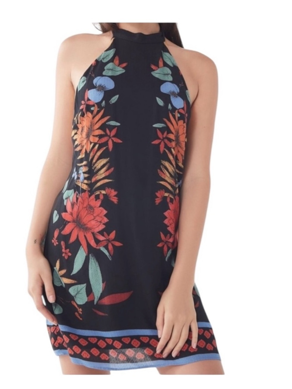 URBAN OUTFITTERS Womens Boho Tropical Chic Black Backless Halter Mini Dress Sz M